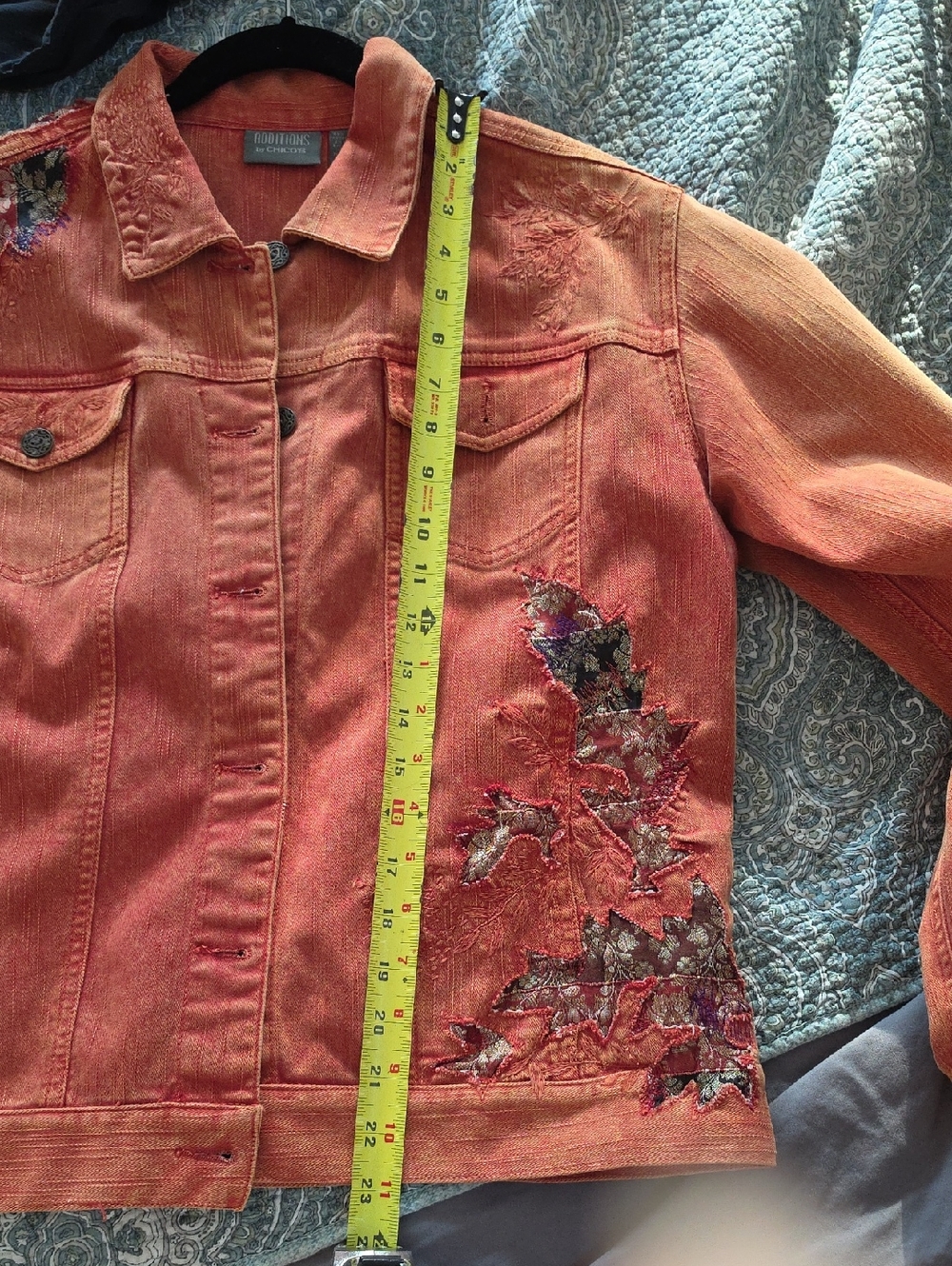 Chico's Burnt Orange Embroidered Denim Jacket - Picture 7 of 7